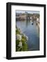 Lake Lucerne, Switzerland. Famous walking bridge and swans in river during the fall season.-Michele Niles-Framed Photographic Print