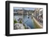 Lake Lucerne, Switzerland. Famous walking bridge and swans in river during the fall season.-Michele Niles-Framed Photographic Print