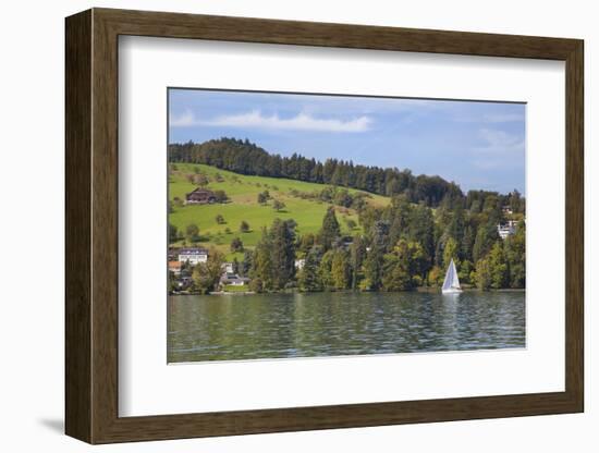 Lake Lucerne, Switzerland. Sailboat sailing on lake.-Michele Niles-Framed Photographic Print