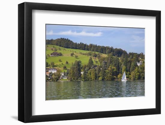 Lake Lucerne, Switzerland. Sailboat sailing on lake.-Michele Niles-Framed Photographic Print