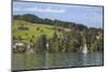 Lake Lucerne, Switzerland. Sailboat sailing on lake.-Michele Niles-Mounted Photographic Print