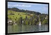 Lake Lucerne, Switzerland. Sailboat sailing on lake.-Michele Niles-Framed Photographic Print