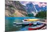 Lake Malign- Canoes On Thelake-null-Mounted Poster