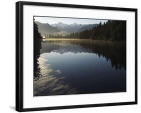 Lake Matheson in the Evening Reflecting Mount Tasman and Aoraki, South Island, New Zealand-Christian Kober-Framed Photographic Print