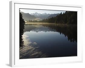 Lake Matheson in the Evening Reflecting Mount Tasman and Aoraki, South Island, New Zealand-Christian Kober-Framed Photographic Print