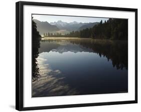 Lake Matheson in the Evening Reflecting Mount Tasman and Aoraki, South Island, New Zealand-Christian Kober-Framed Photographic Print