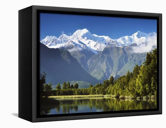 Lake Matheson, Mount Tasman and Mount Cook, Westland Tai Poutini National Park, New Zealand-Jochen Schlenker-Framed Stretched Canvas