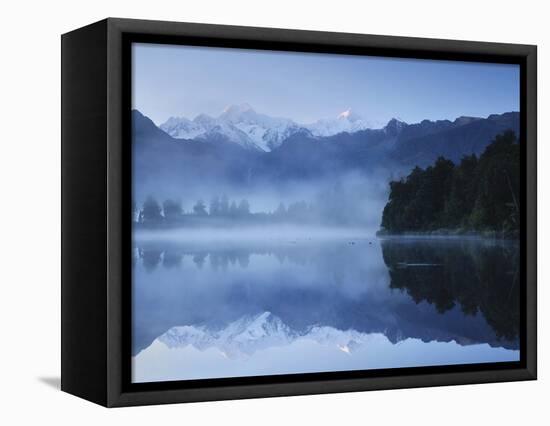 Lake Matheson, Mount Tasman and Mount Cook, Westland Tai Poutini National Park, New Zealand-null-Framed Stretched Canvas