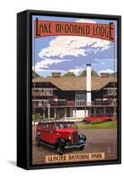 Lake McDonald Lodge and Red Jammers - Glacier National Park, Montana-Lantern Press-Framed Stretched Canvas