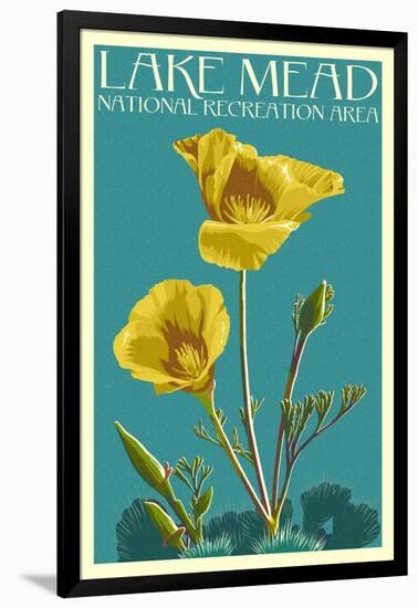 Lake Mead - National Recreation Area - Bear Paw Poppy - Letterpress-Lantern Press-Framed Art Print