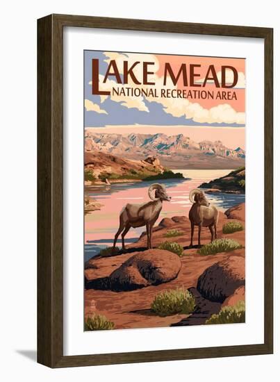 Lake Mead - National Recreation Area - Bighorn Sheep-Lantern Press-Framed Art Print