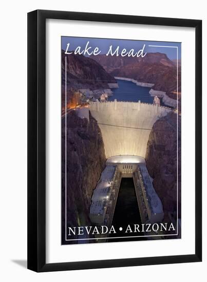 Lake Mead, Nevada - Arizona - Hoover Dam at Night-Lantern Press-Framed Art Print