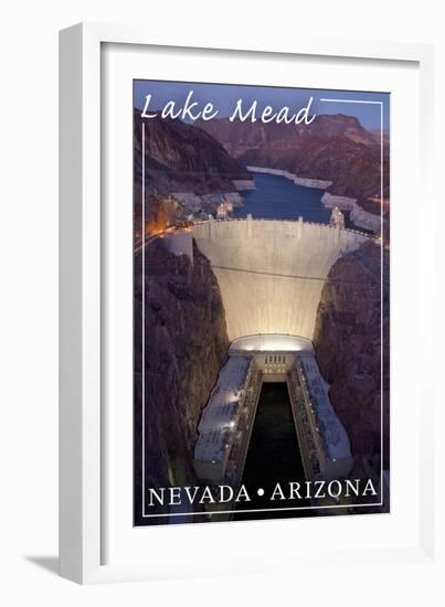 Lake Mead, Nevada - Arizona - Hoover Dam at Night-Lantern Press-Framed Art Print