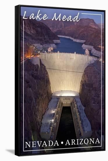 Lake Mead, Nevada - Arizona - Hoover Dam at Night-Lantern Press-Framed Stretched Canvas