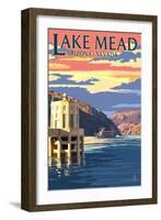 Lake Mead, Nevada / Arizona - Paddleboat and Hoover Dam-Lantern Press-Framed Art Print