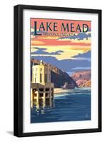 Lake Mead, Nevada / Arizona - Paddleboat and Hoover Dam-Lantern Press-Framed Art Print