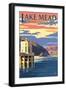 Lake Mead, Nevada / Arizona - Paddleboat and Hoover Dam-Lantern Press-Framed Art Print