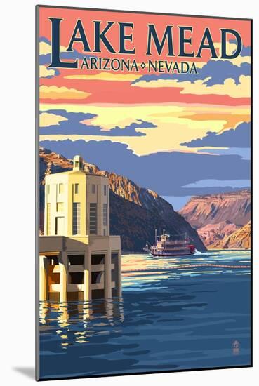 Lake Mead, Nevada / Arizona - Paddleboat and Hoover Dam-Lantern Press-Mounted Art Print