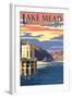 Lake Mead, Nevada / Arizona - Paddleboat and Hoover Dam-Lantern Press-Framed Art Print