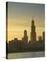 Lake Michigan and Skyline Including Sears Tower, Chicago, Illinois-Alan Copson-Stretched Canvas