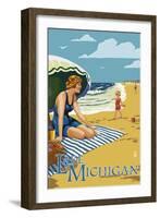 Lake Michigan - Beach Scene-Lantern Press-Framed Art Print