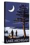 Lake Michigan - Bonfire at Night Scene-Lantern Press-Stretched Canvas