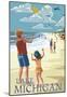Lake Michigan - Children Flying Kites-null-Mounted Poster