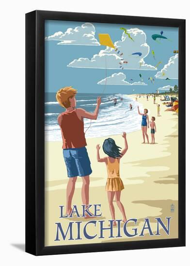 Lake Michigan - Children Flying Kites-null-Framed Poster