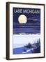 Lake Michigan - Full Moon Night Scene-Lantern Press-Framed Art Print