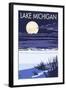 Lake Michigan - Full Moon Night Scene-Lantern Press-Framed Art Print