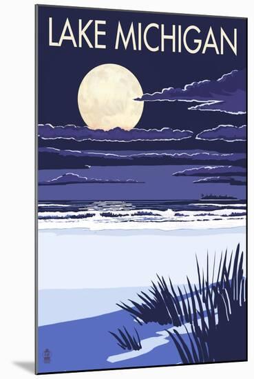 Lake Michigan - Full Moon Night Scene-Lantern Press-Mounted Art Print