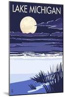Lake Michigan - Full Moon Night Scene-Lantern Press-Mounted Art Print