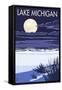 Lake Michigan - Full Moon Night Scene-Lantern Press-Framed Stretched Canvas