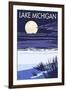 Lake Michigan - Full Moon Night Scene-Lantern Press-Framed Art Print