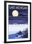 Lake Michigan - Full Moon Night Scene-Lantern Press-Framed Art Print