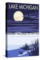 Lake Michigan - Full Moon Night Scene-Lantern Press-Stretched Canvas