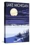 Lake Michigan - Full Moon Night Scene-Lantern Press-Stretched Canvas