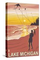 Lake Michigan - Sunset Kite Flyers-Lantern Press-Stretched Canvas