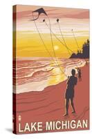 Lake Michigan - Sunset Kite Flyers-Lantern Press-Stretched Canvas