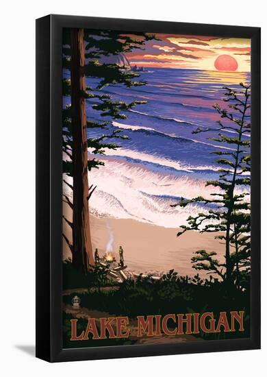 Lake Michigan - Sunset on Beach-null-Framed Poster