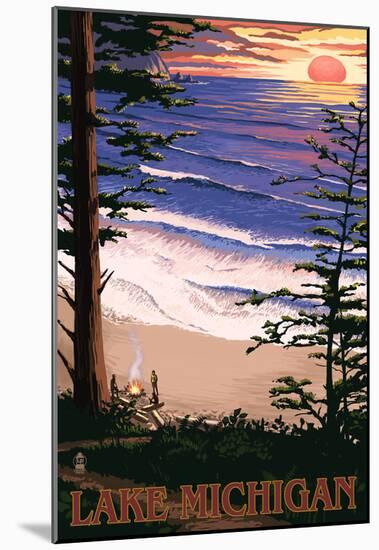 Lake Michigan - Sunset on Beach-null-Mounted Poster