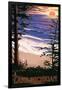 Lake Michigan - Sunset on Beach-Lantern Press-Framed Art Print