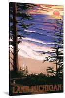 Lake Michigan - Sunset on Beach-Lantern Press-Stretched Canvas