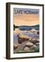 Lake Norman, North Carolina - Lake Scene and Canoe-Lantern Press-Framed Art Print