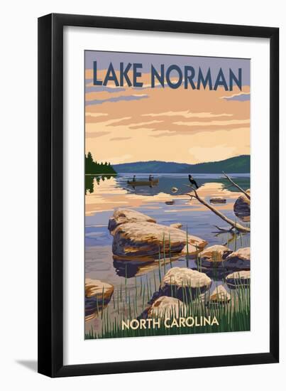 Lake Norman, North Carolina - Lake Scene and Canoe-Lantern Press-Framed Art Print