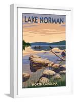 Lake Norman, North Carolina - Lake Scene and Canoe-Lantern Press-Framed Art Print