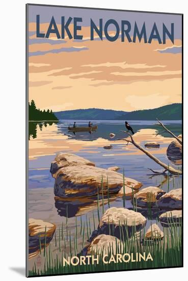 Lake Norman, North Carolina - Lake Scene and Canoe-Lantern Press-Mounted Art Print