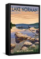 Lake Norman, North Carolina - Lake Scene and Canoe-Lantern Press-Framed Stretched Canvas