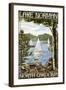 Lake Norman, North Carolina - Lake View with Sailboats-Lantern Press-Framed Art Print