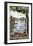 Lake Norman, North Carolina - Lake View with Sailboats-Lantern Press-Framed Art Print
